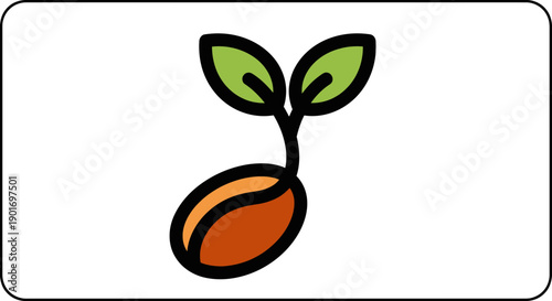 Coffee Seed Sprouting with Green Leaves Icon, Growth Concept