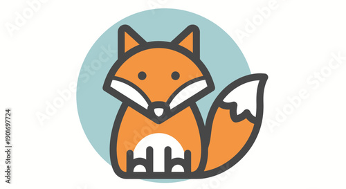 Cute cartoon fox icon, vector illustration, flat design, round background
