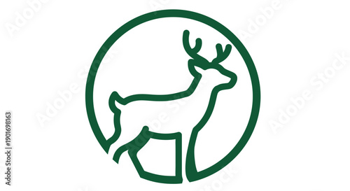 Deer Silhouette Icon in Green Circle, Minimalist Wildlife Logo
