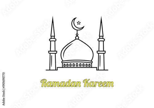 Minimalist line drawing of a mosque with ramadan kareem greeting Vector