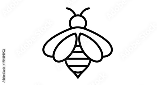 Minimalist bee illustration, simple line art insect icon, vector graphic