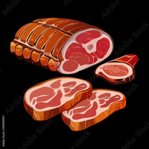 Sliced raw meat on a dark background for a premium and luxury butchery shop concept - Vector Illustration