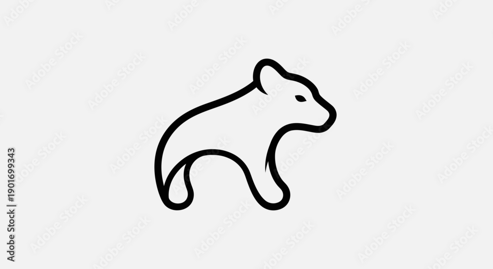 Obraz premium Minimalist line art logo of a bear cub, simple animal icon, clean design