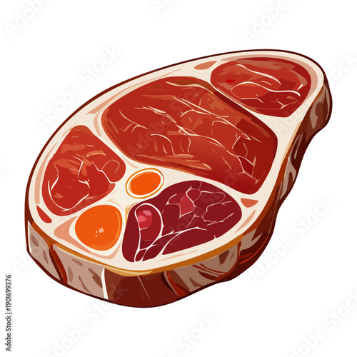 Thick cut raw beef steak showing high quality marbling for gourmet cooking and dinner preparation - Vector Illustration