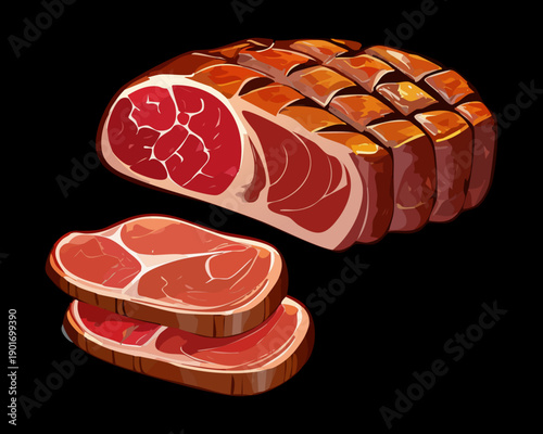 Large raw ribeye beef steak for grilling and barbecue preparation in a professional kitchen - Vector Illustration