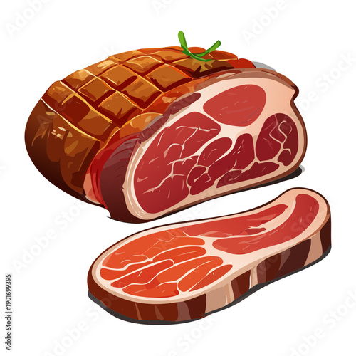 Fresh raw beef steak slices showing marble fat for high quality protein cooking ingredient menu - Vector Illustration