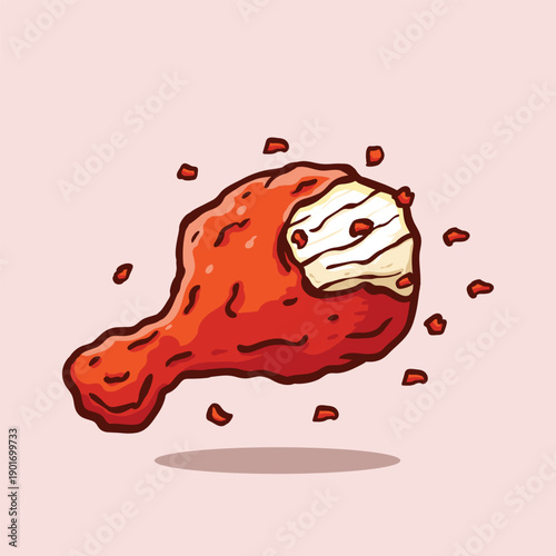 Creative illustration of a fried chicken leg with a bite taken out of it good for sticker and education