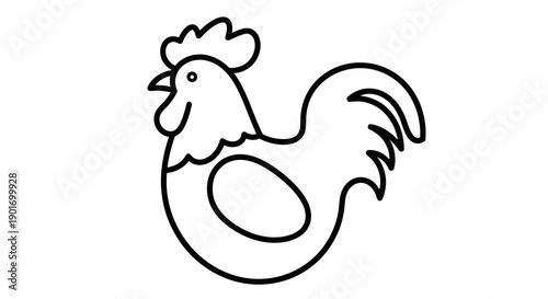 Rooster Line Art Icon - Simple Outline Chicken Vector Illustration