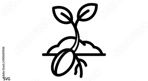 Seedling Growing From Seed in Soil, New Life and Growth Concept Icon