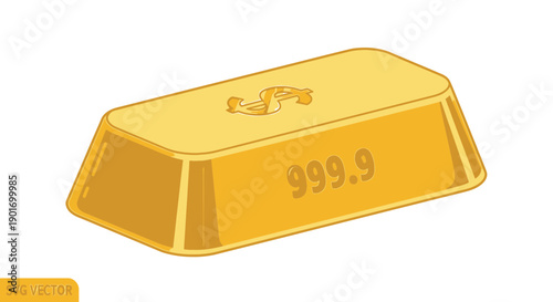 Shiny Gold Bar with Dollar Sign and 999.9 Purity Stamp
