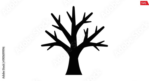 Silhouette of a bare tree against a white background