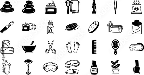 Spa and Beauty Icons - Black and White Line Art Set