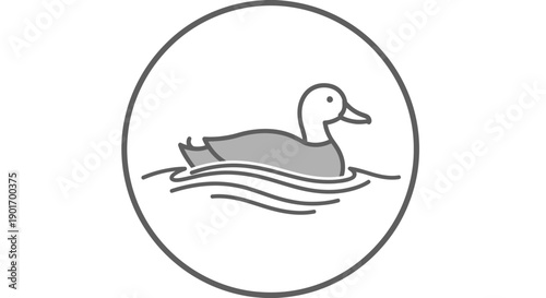 Simple Line Art Icon of a Duck Swimming in Water