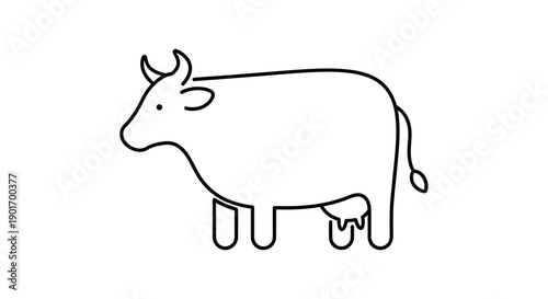 Simple Line Art Icon of a Cow, Minimalist Farm Animal Illustration