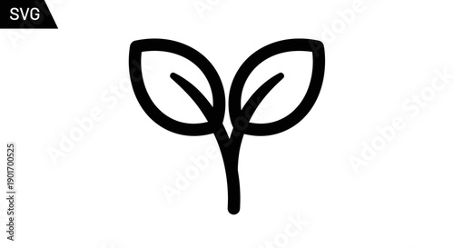 Simple line drawing of a green sprout with two leaves on a white background