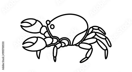 Simple Outline Crab Illustration, Cute Cartoon Crustacean