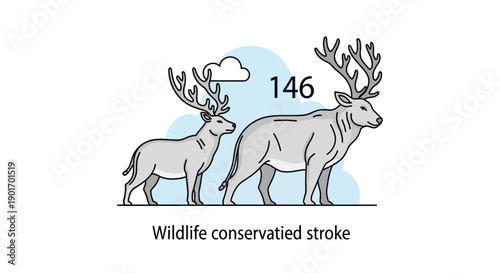 Two Deer with Antlers, One Larger, Minimalist Vector Art