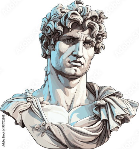 An ancient marble sculpture of the head of Jesus Christ stands as a historic religious monument with a weathered stone face and white antique features reminiscent of a Roman bust