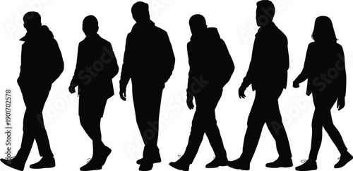 Set of Walking People Silhouettes Representing Pedestrians Commuting in City Urban Lifestyle Movement Diverse Group of Men and Women Activity