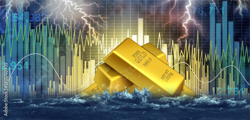Fotografia Gold Price Crisis  as a downturn and price drop as a bearish trend and commodity
