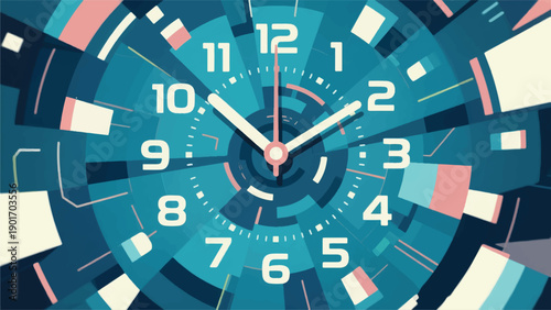 Illustration Of A Futuristic Clock With Hands And Numbers Floating Freely, Forming A Visual Pattern According To The Rhythm Of Time Vector Design Template