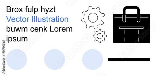 Professional tools, workflow optimization, business strategy, minimal design, development, gear systems. Gear icons, briefcase and placeholder text. Professional tools and workflow optimization
