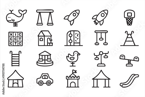 Playground Line Icons for Kids Park and Outdoor Play Design