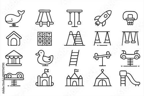 Kids Park and Playground Icons for UI and Infographic Design