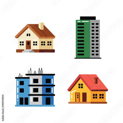 City housing variety icons, cottage, townhouse, high rise, rental fair branding, tenant rights session, landlord compliance talk, community resources desk