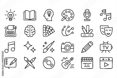 Creative Art and Music Line Icons for Digital Design Projects