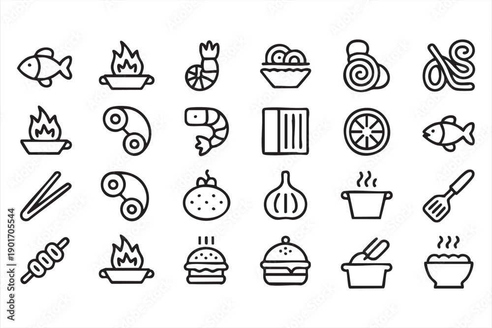 Fototapeta premium Cooking and Kitchen Symbols Line Icons for UI Design