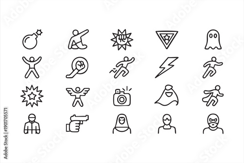 Superhero Character Line Icons for Entertainment UI