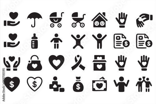 Charity and Donation Solid Icons for Family and Community Support