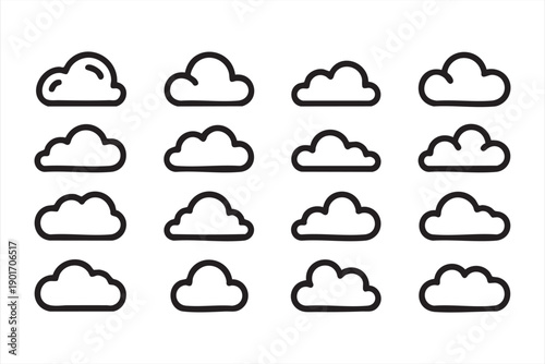 Cloud Network and Internet Service Icons in Monochrome Style