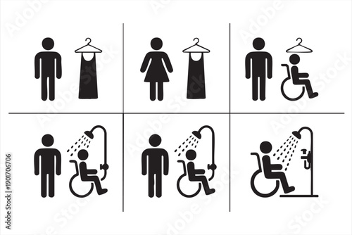 Accessible Restroom and Wheelchair Shower Icons for Public Facilities
