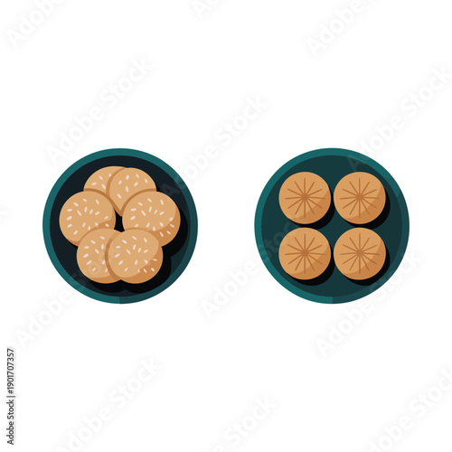 Cookie sampling event icon, plates of biscuits illustration, bakery tasting session, recipe demo station, dessert pairing workshop, cafe promotion graphic