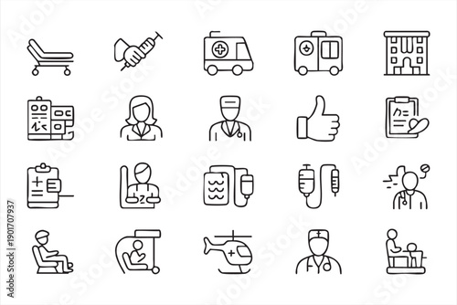 Medical and Healthcare Line Icons for Hospital Services