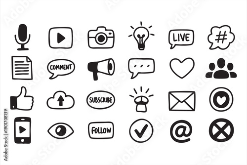 Video, Audio, and Engagement Icons for Social Platforms