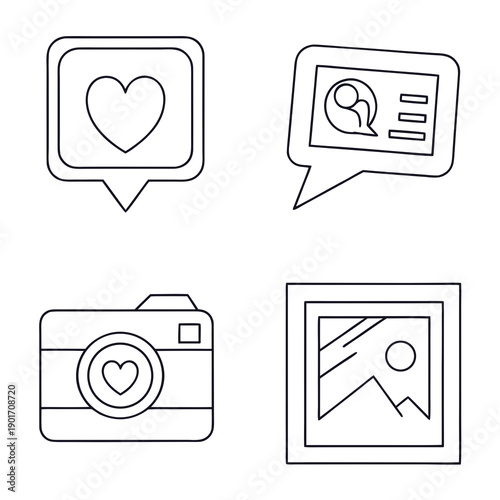 Four distinct icons representing various social media and content management functionalities