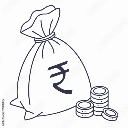 Indian rupee money bag with coins currency finance
