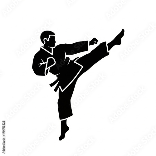 Minimalist taekwondo high kick icon.Minimalist taekwondo high kick icon.