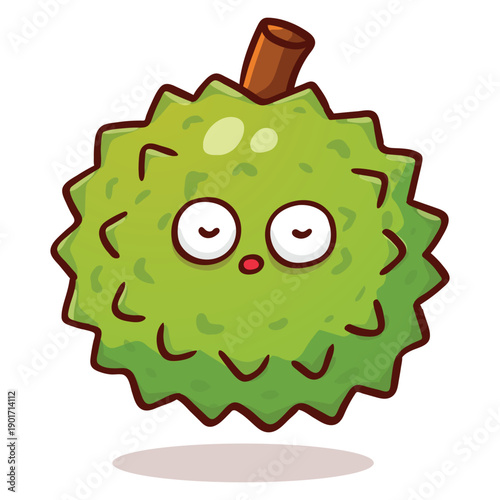 illustration of Adorable Green Durian Fruit with Spikes and a Kawaii Sleepy Expression on white background good for sticker