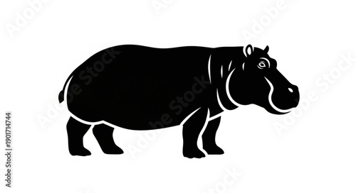 Black Silhouette of a Hippopotamus Standing Still.