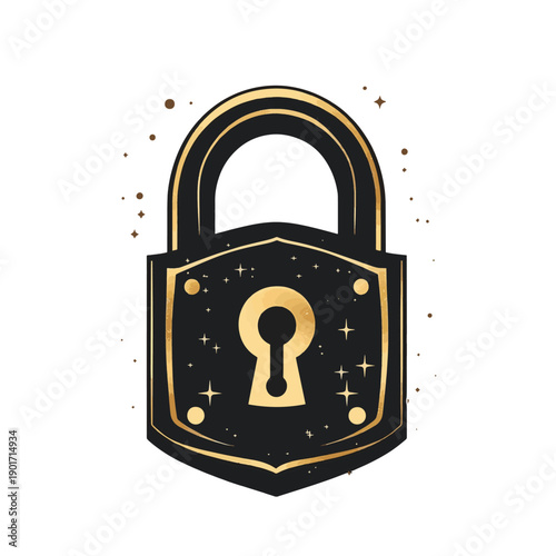 Shining vintage lock with key hole icon