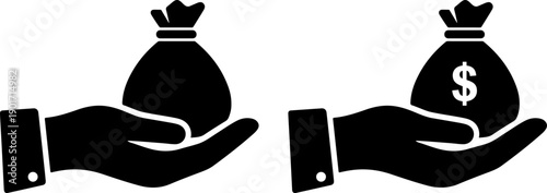 Hands holding money bags with one showing dollar sign