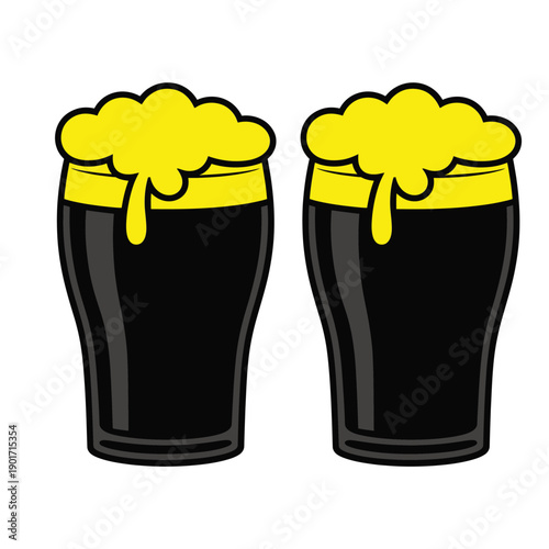 Two stout pints cheers icon, St Patricks pub night poster, beer tasting session, responsible drinking reminder, live music lineup