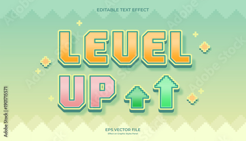 decorative pixel level up editable text effect design