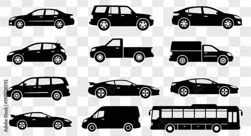 Collection of Diverse Vehicle Silhouettes.