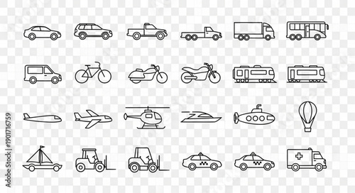 Collection of Hand Drawn Transportation Icons.