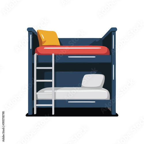 Bunk bed furniture illustration for dorm room, hostel lodging, summer camp cabin, kids bedroom decor, interior design, sleeping arrangement vector